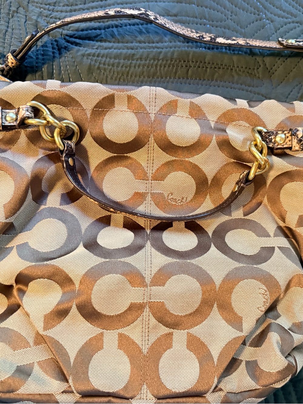 Coach Brown Signature Monogram Shoulder Bag with Gold Hardware